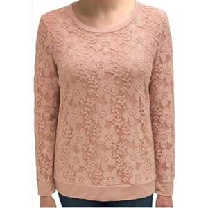 Adrianna Papell M blush pink lace layered open weave long sleeve tunic